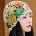 thumbnail image 5 of Tittly Beanie Winter Hats Vintage Handmade Embroideried Cotton Crochet Knit Hollow Out Floral Knit Hat Running Hat Hats for Women Beige One Size, 5 of 9