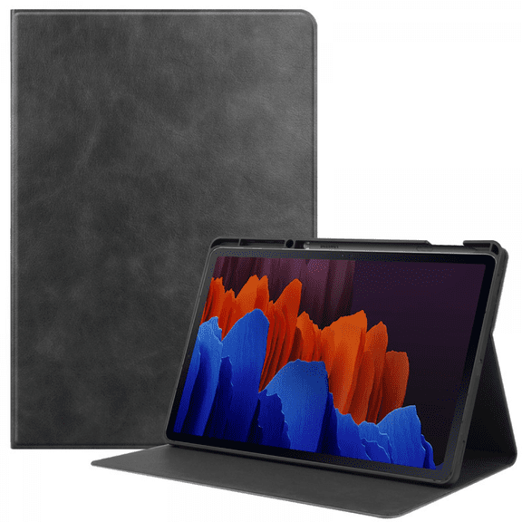 For Samsung Galaxy Tab S7 Plus S7 Plus 2020 12.4 Inch with S Pen Stand, Soft TPU Smart Stand Back Cover Auto Wake/Sleep, Black