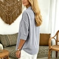 thumbnail image 6 of Qgtaibl Womens Striped Tunic Tops Trendy 3/4 Length Sleeve Lapel Half Button Down Shirts Lightweight Loose Fit Casual Blouse Black XL, 6 of 7