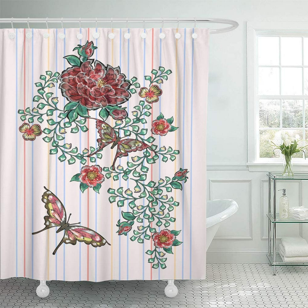 CYNLON Red Floral Patches Roses and Exotic Butterflies Embroidered