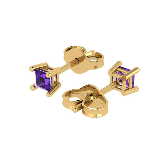 0.5 Ct Princess Cut Studs Purple Natural Amethyst 18K Yellow Solid Solid Gold Everyday Dainty Earrings Push Back