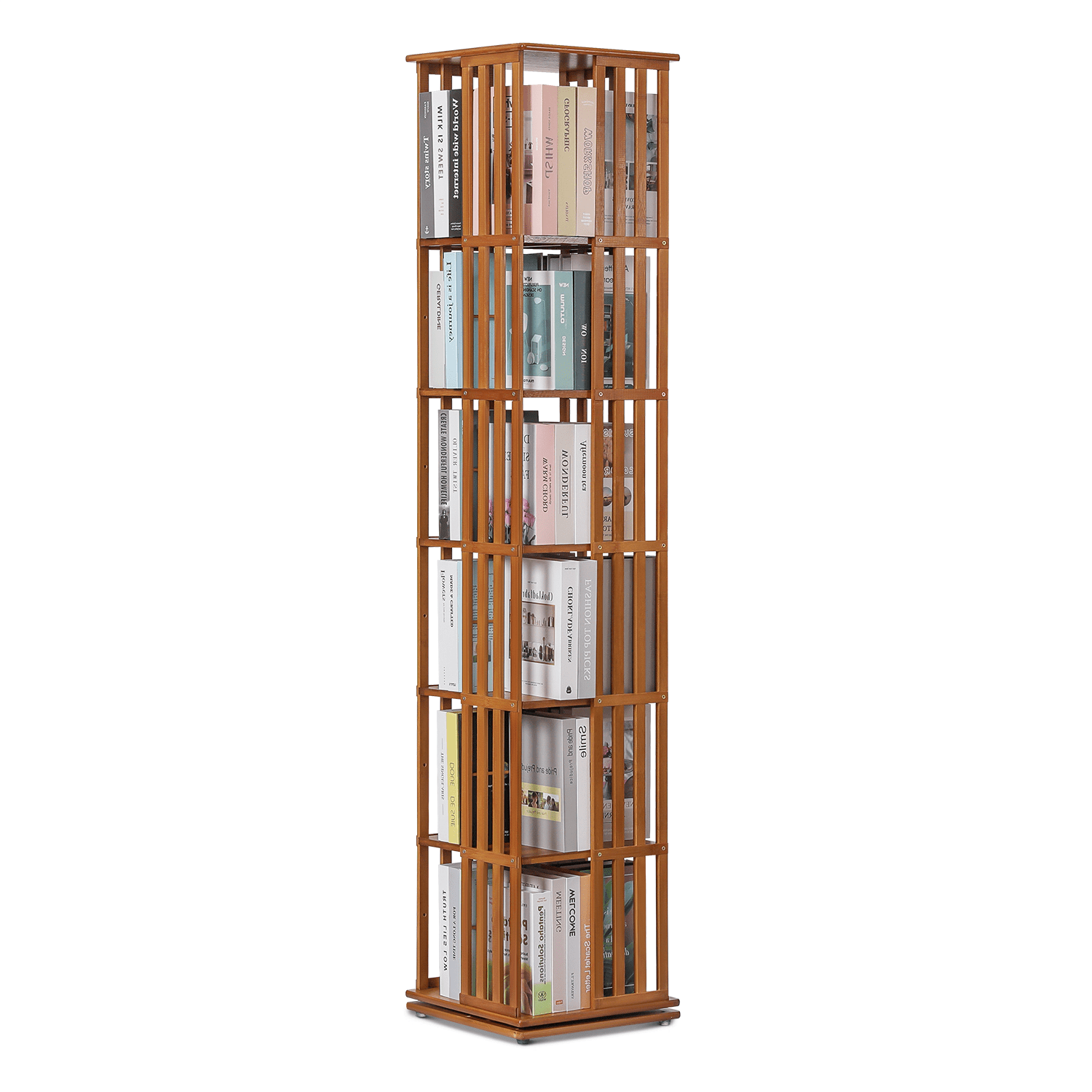 MoNiBloom Bamboo 6 Tiers Rotating Bookshelf, Modern Bookcase, Storage Rack, Brown, for Home