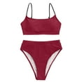 thumbnail image 3 of NINGMENG Bikinis for Women Summer Solid Color Spaghetti Strap Brassiere With Thongs High Waisted Bottom Two Piece Bikini Sets For Women Bathing Suits,Red,L, 3 of 5