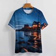 thumbnail image 3 of Lighthouse Sunrise Coast Scenery Pale Blue Tan Women's Short Sleeve T-Shirt Crew Neck Casual Summer Trendy Loose Fit Tops, 3 of 6