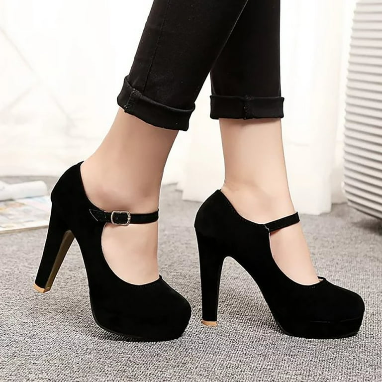 dmqupv Women Stilettos High Heels Thick Heel Shoes Buckle Single Heels High Shoes For High Heels Size 7 for Women Black 9