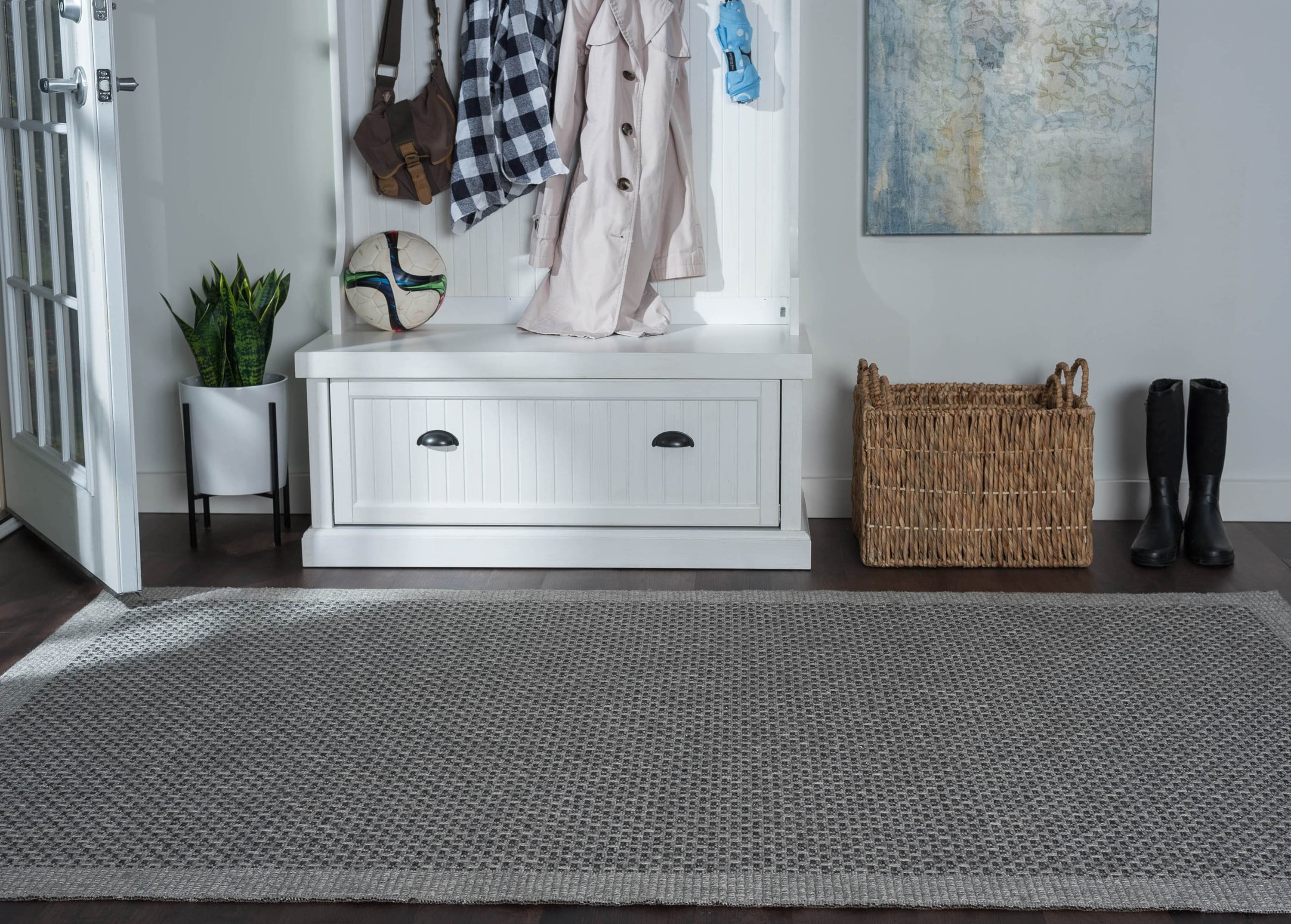 9x12 Water Resistant, Large Indoor Outdoor Rugs for Patios, Front Door Entry, Entryway, Deck, Porch, Balcony | Outside Area Rug for Patio | Charcoal, Solid | Size: 8'9'' x 12'3''