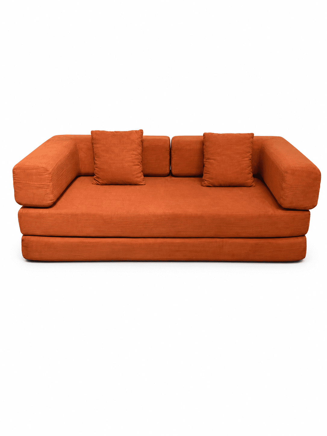 Garitin Sofa Bed and Convertible Floor Sofa 78.74 Inch, Corduroy Fabric Couch with Double Pillows for Living Room Bedroom, Orange