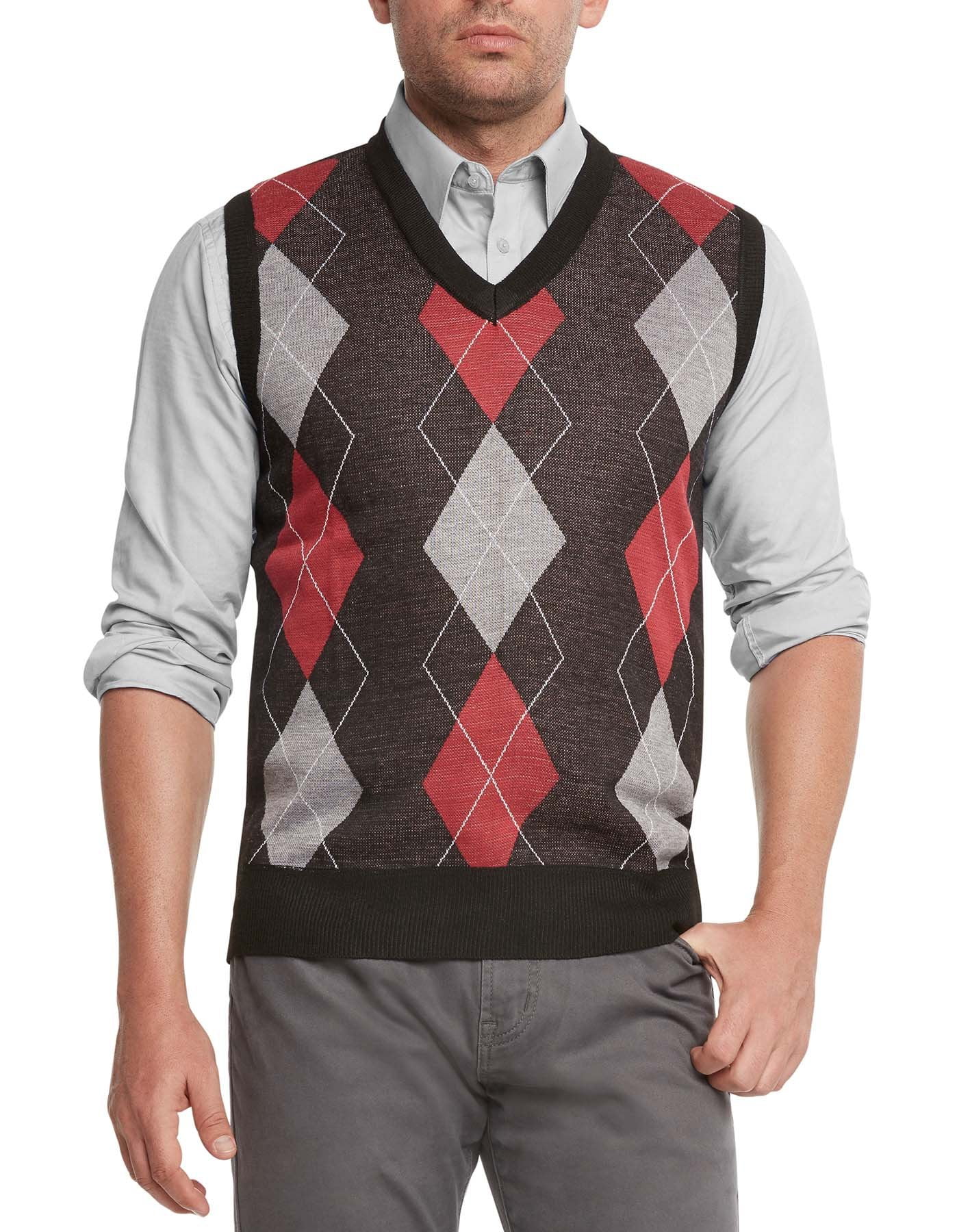 True Rock - True Rock Men's Argyle V-Neck Sweater Vest (Black/Red/Gray ...