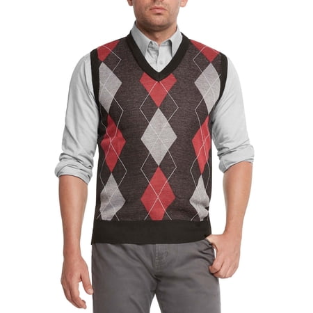 True Rock Men s Argyle V-Neck Sweater Vest (Black/Red/Gray X-Large)