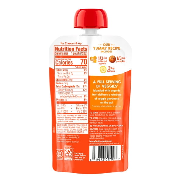 Happy Tot Organics Love My Veggies Stage 4 Organic Squash, Pumpkin & Bananas 4.22 oz Pouch