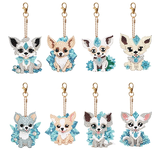 8 Llaveros con Arte Doble Cara Cgtredaw Perro Diamante