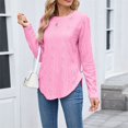 thumbnail image 5 of Fall Tops for Women 2025, Comdrip Tops for Women Long Sleeve Knit Crew Neck T Shirts Side Split Blosue Casual Loose Fit Fall Basic Tees Womens Long Sleeve Tops Pink XL, 5 of 9