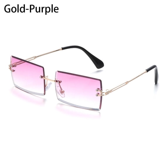 Women and Men Rimless Summer Eyewear 2020 Trendy Rectangle Sun Glasses Fashion Sunglasses Shades Square Sunglasses GOLD-PURPLE