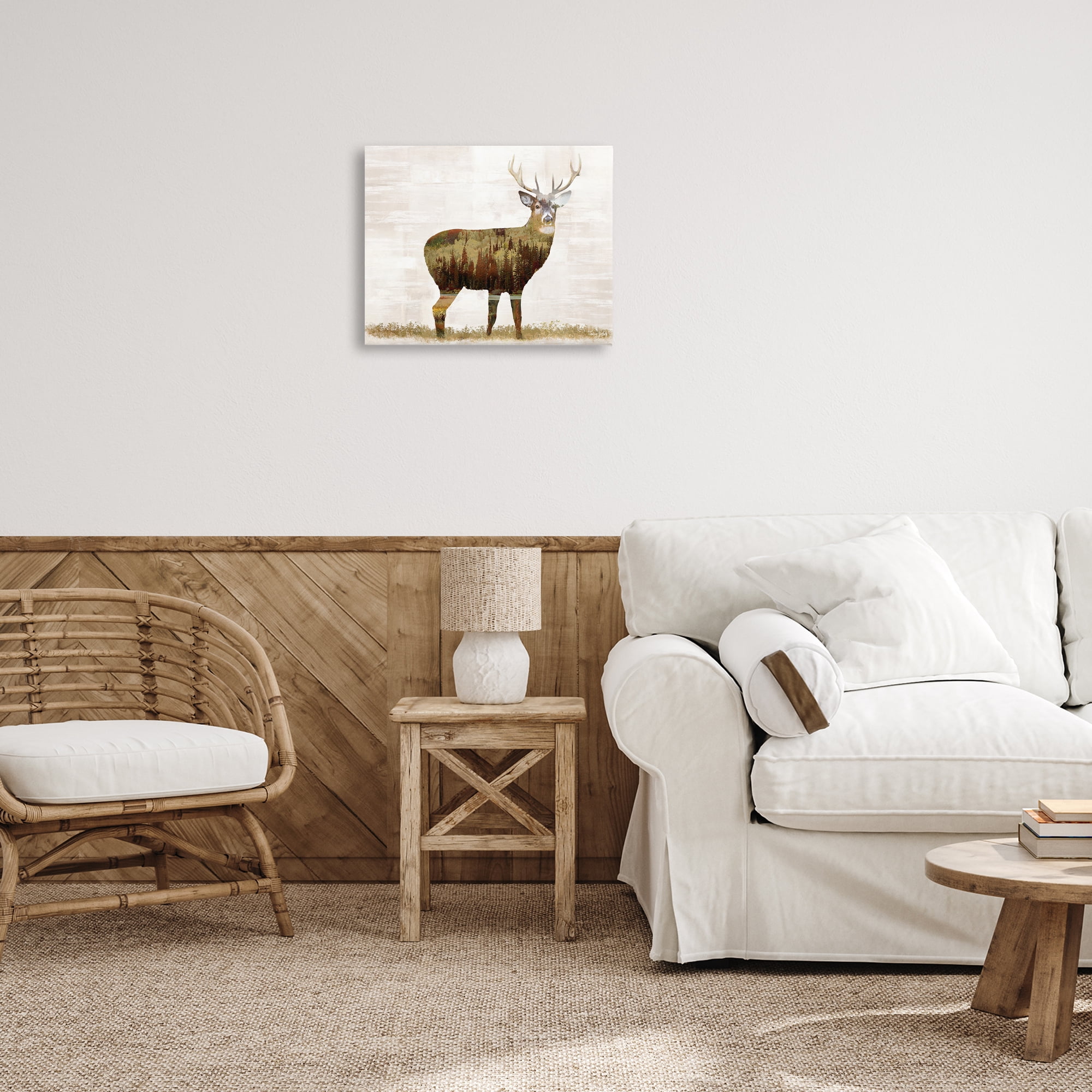 Stupell Industries Forest Pattern Deer Animals & Insects Painting Gallery Wrapped Canvas Art Print Wall Art, 20 x 16