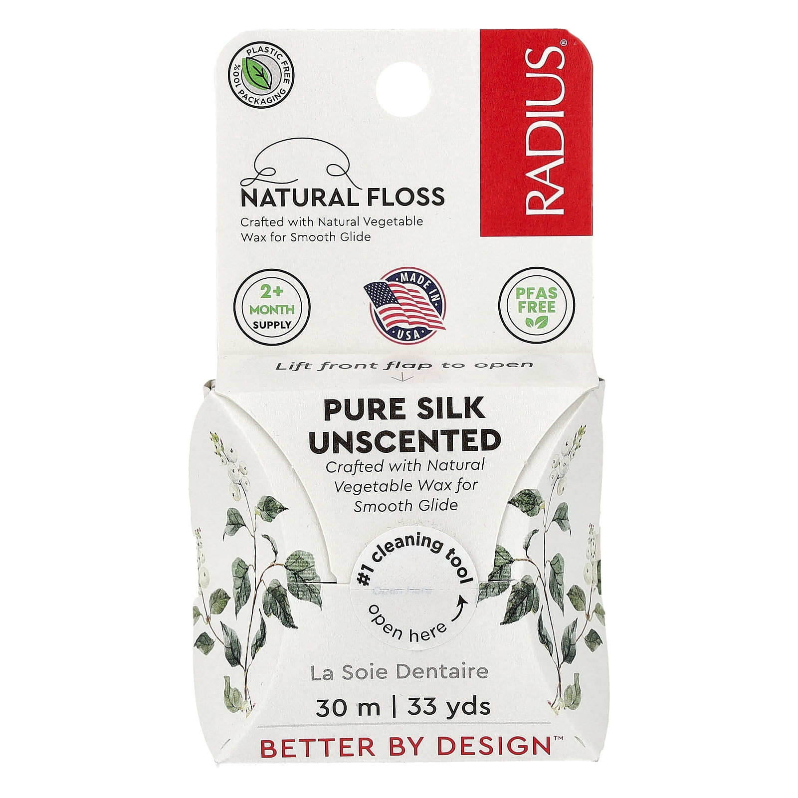 RADIUS - Natural Biodegradable Silk Floss, Soft and Smooth for Total Tooth and Gum Protection (33 Yrd)