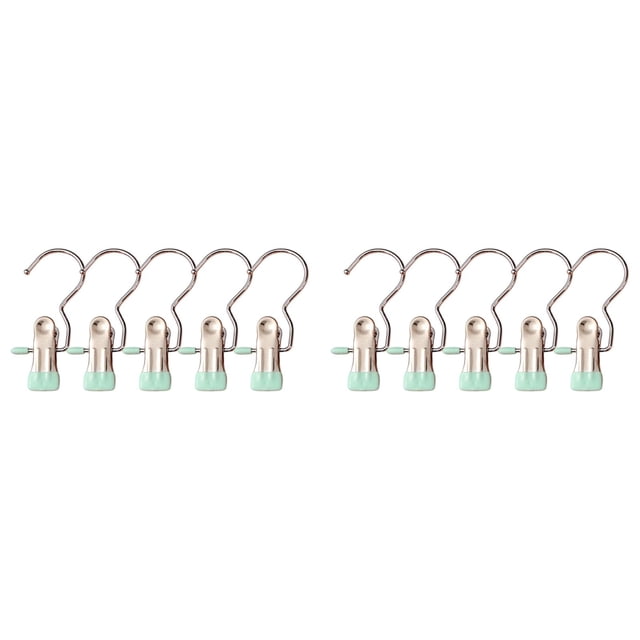 Yuehao Stainless Steel Trouser Hangers with 360° Rotating Hook, Multi-Functional Clips for Pants, Skirts, towels, 10 Pack, Light Green