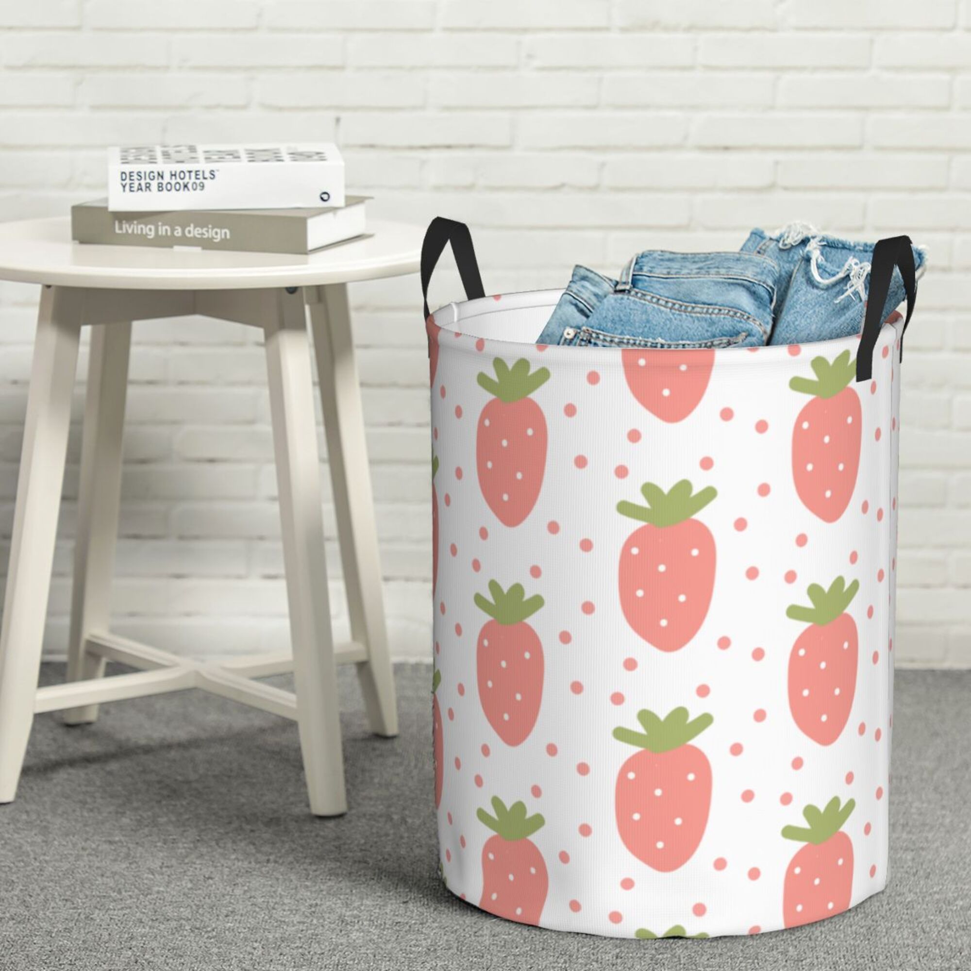 YFYANG Waterproof Laundry Hamper, White Cartoon Strawberry Laundry