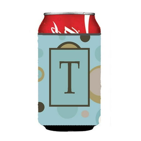 

Letter T Initial Monogram - Blue Dots Can Or Bottle Hugger