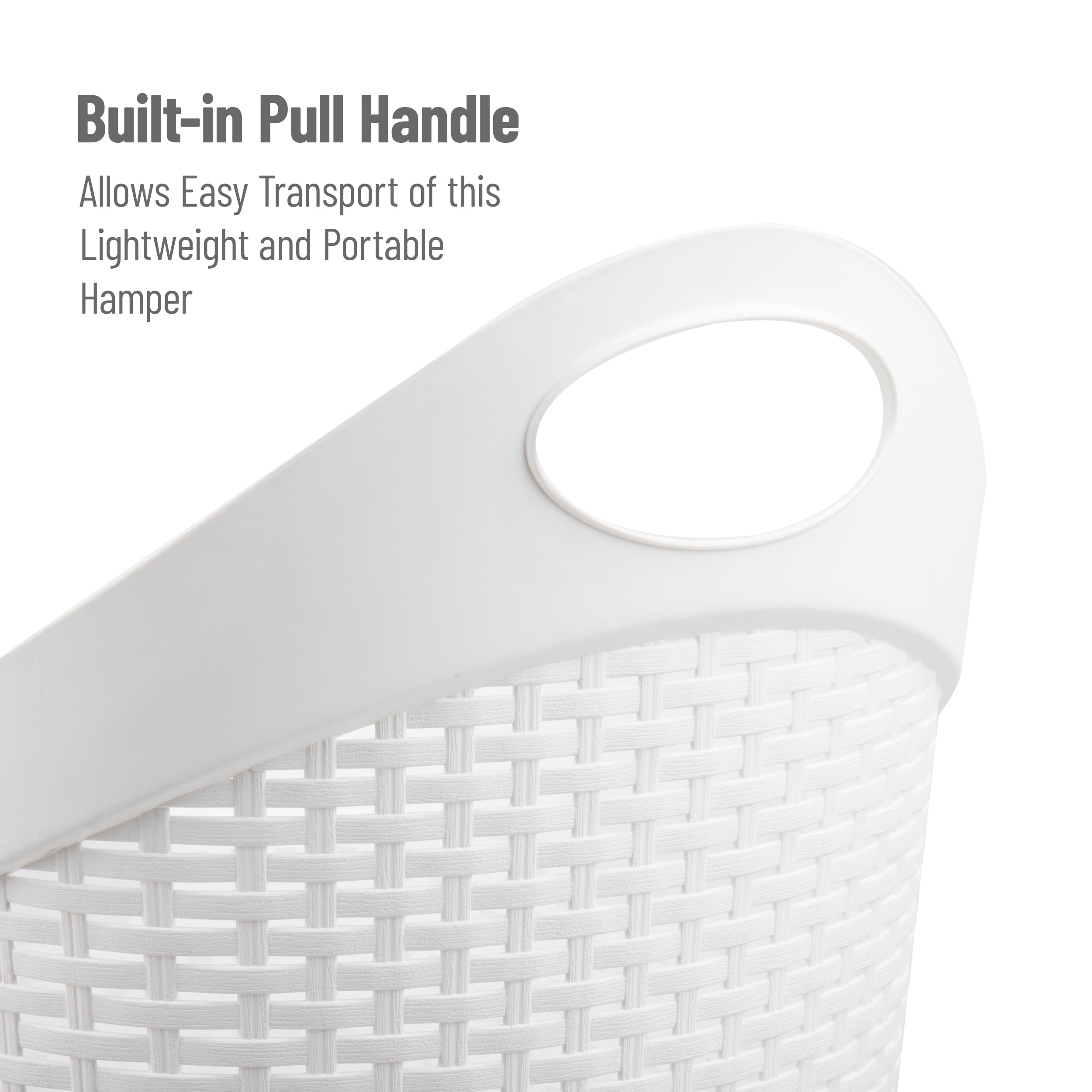 Mind Reader 60L Rolling Laundry Hamper, Clothes Basket, Lid, Wheels, Wicker Style, Plastic, 19.5"L x 14.75"W x 29.25"H, White
