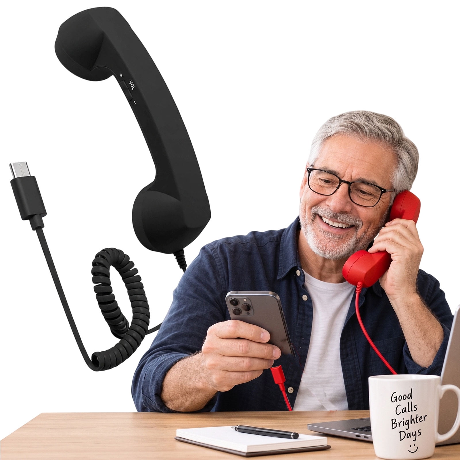 Retro Phone Handset for Cell Phone, Vintage Wired Plug-in Handheld Receiver with Mic, Anti-Radiation Telephone Handset