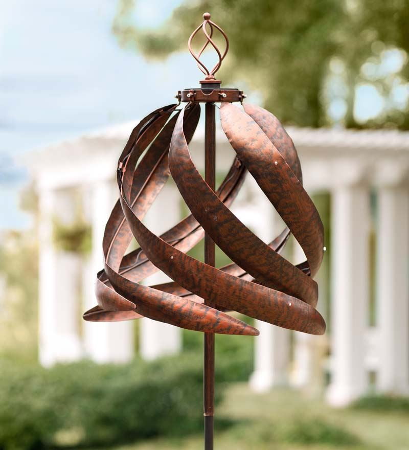 Wind & Weather Solar Copper-Colored Metal Wind Spinner for Gardens by Problem Solvers