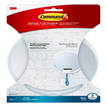 Command Fog Resistant Mirror, Clear, 1 Round Mirror, 2 Water Resistant Strips