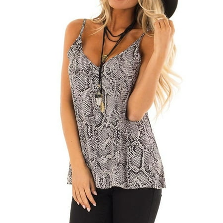 Ladies Top Grain - Maraso Women Summer Sleeveless Sexy Snakeskin Grain Print Spaghetti Strap Tank Top