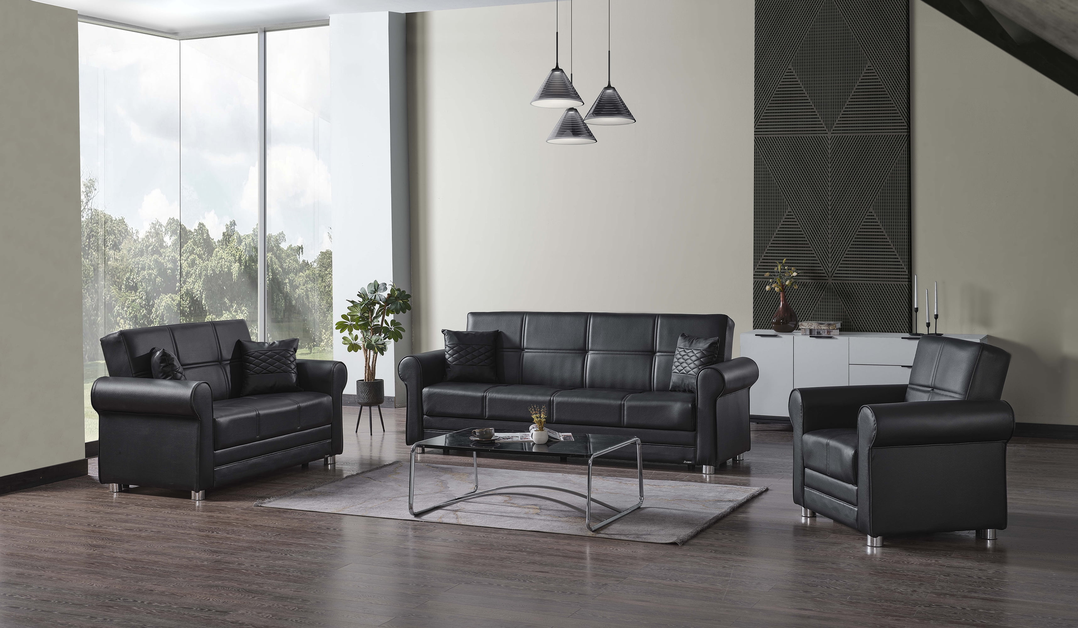 Ottomanson Convertible Sleeper Sofa Bed with Hidden Storage, Firm Comfort Couch, Black