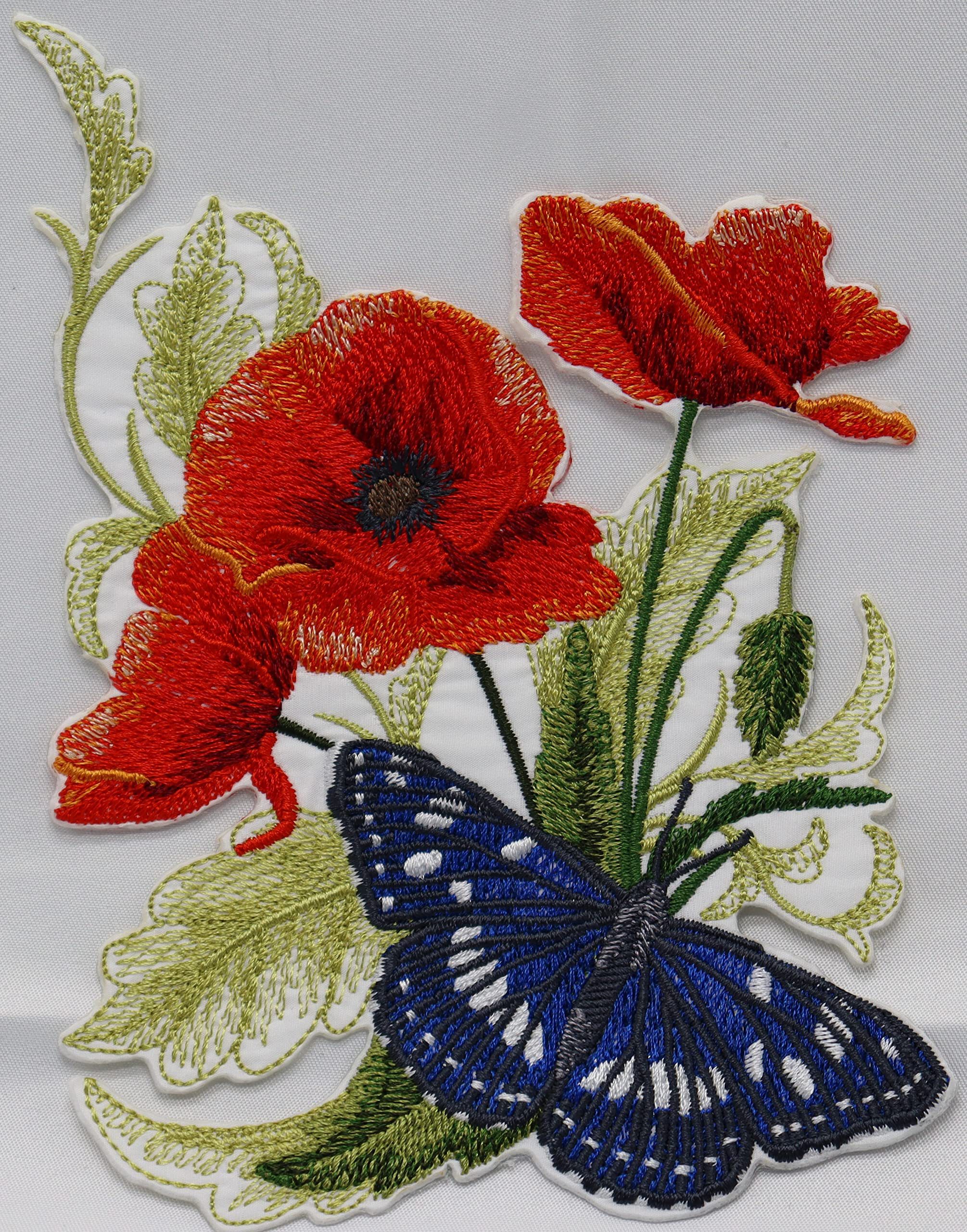 Southern White Admiral butterfly And Poppies Embroidered Iron on patch