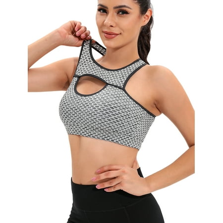

FOCUSSEXY Medium Support Sports Bra for Women with Removable Cups for Running Workout Gym