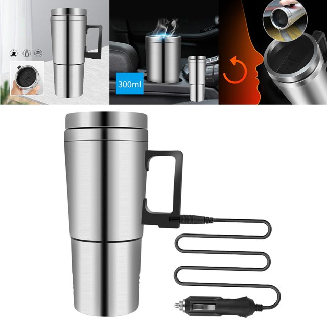 Taza Calefactora para Coche Taza con Calefacción para Coche Taza de Café Eléctrica de Viaje de Acero Inoxidable Taza Térmica Aislada Taza de Viaje Par Plata 12V Macarena Taza de calefacción de coche