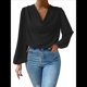 thumbnail image 2 of Blusas de Mujer con Cuello Vuelto, Larga, para Profesora, Oficina, Negocios, Elegantes, Informales Negro M, 2 of 5
