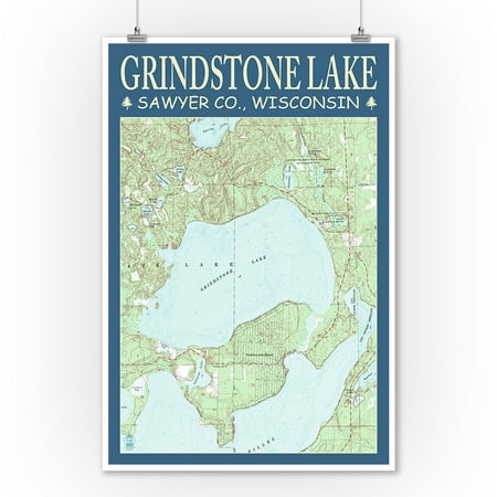 Lake Superior Depth Chart Grindstone Lake Chart - Sawyer County, Wisconsin - Lantern Press Poster (9x12 Art Print, Wall Decor Travel Poster) ()