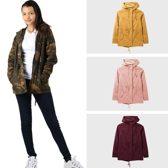 Hat and Beyond Women's Hooded Satin Lined Anorak Jacket Plus Size Safari Military