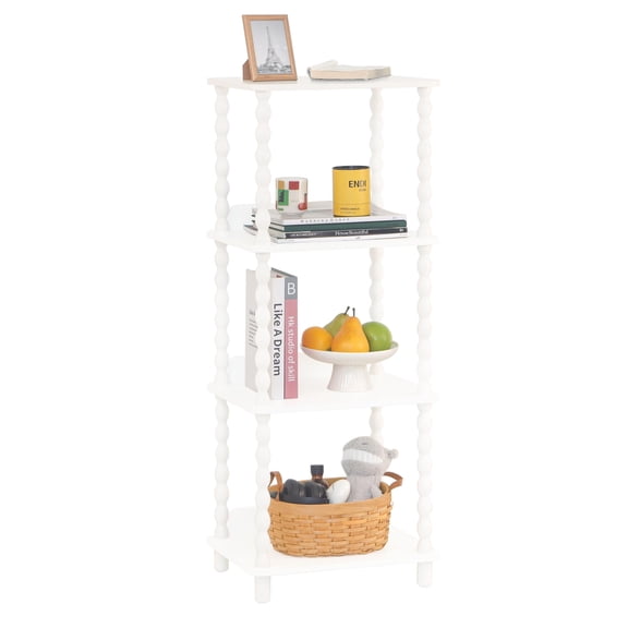 White 4-Tier Bookshelf With Storage, Small Display Shelves For Bedroom, Living Room Or Office