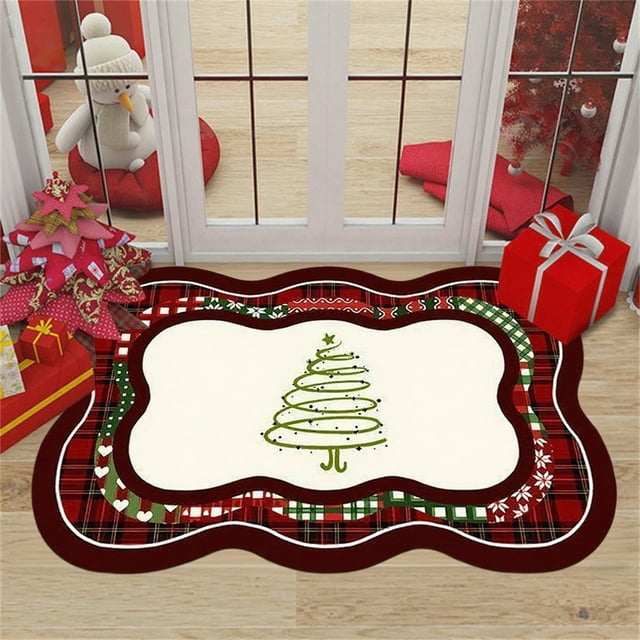 Christmas Diatom Mud Absorbent Non-Slip Floor Mat 40X60Cm | Multicolor Polyester Bathroom Rug | Dirt Resistant Wear-Resistant Holiday Decoration Mat for Home and Bathroom Use