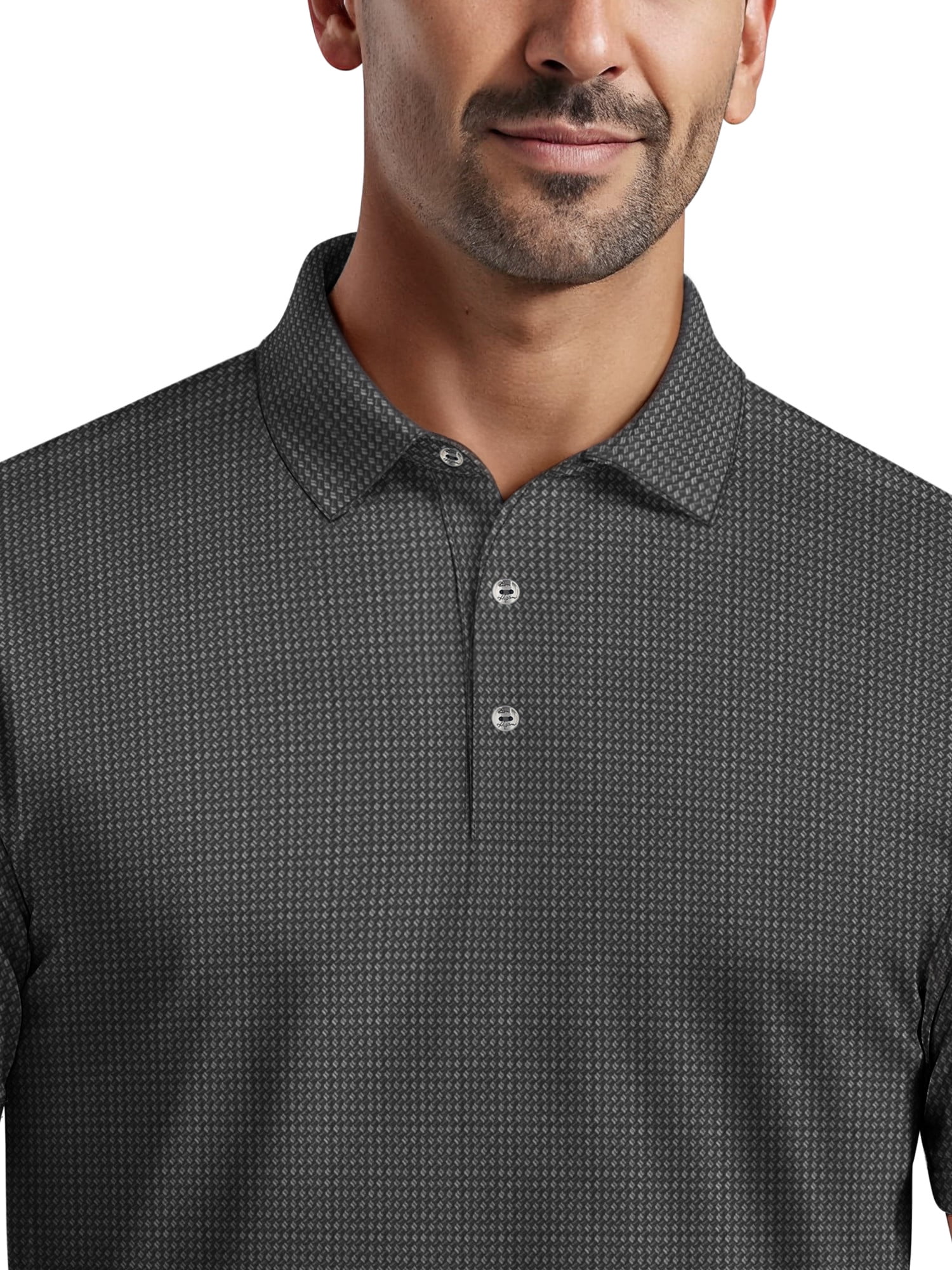 Ben Hogan Men's & Big Men's Performance Eco Mini Geo Jacquard Short Sleeve Polo Shirt, up to 5XL