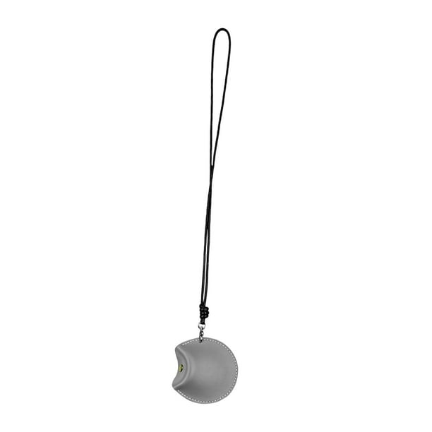 Estuche para colgar en el cuello de cuero artificial, portátil, mini, desmontable, con correa para auriculares. gris