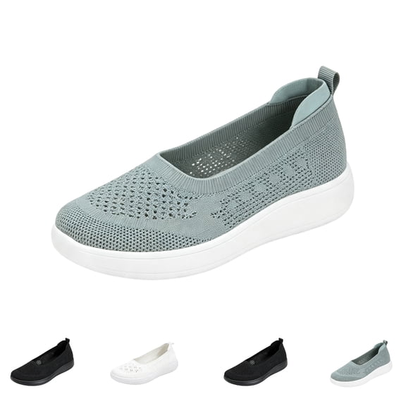 Domzle Women's Walking Shoes Slip On Knit Mesh Loafers Round Toe Flat | Comfortable Memory Foam Insole & Arch Support Casual Sneakers, Non Slip Footwear for Working & Outdoor Daily Walks White