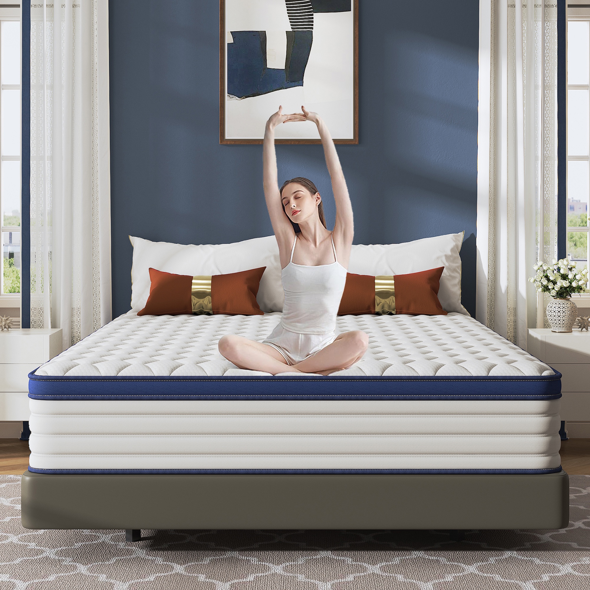Twin Mattress 12", HSUNNS Hybrid Mattress with Gel Memory Foam and Independent Pocket Springs, Mattress in a Box, Medium Firm, Pressure Relief & Support, White