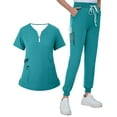 thumbnail image 2 of Minjewel Women's V-Neck Zipper Short Sleeve Scrubs for Women Set with Pockets, Easy Wear & Comfortable Scrub Set for Healthcare Professionals,Green L, 2 of 8