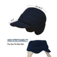 thumbnail image 5 of Men Winter Visor Brim Earflap Beanie Hat Knitted Thicken Plush Lined Warm Ear Protection Knitted Hat (Navy Blue), 5 of 6