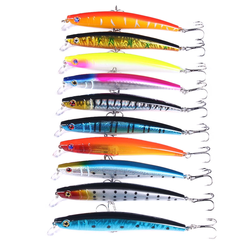 HENGJIA Minnow Fishing Lures Kit with Hooks for Saltwater Freshwater, Lure kit for Trout Bass Salmon Fishing,10PCS