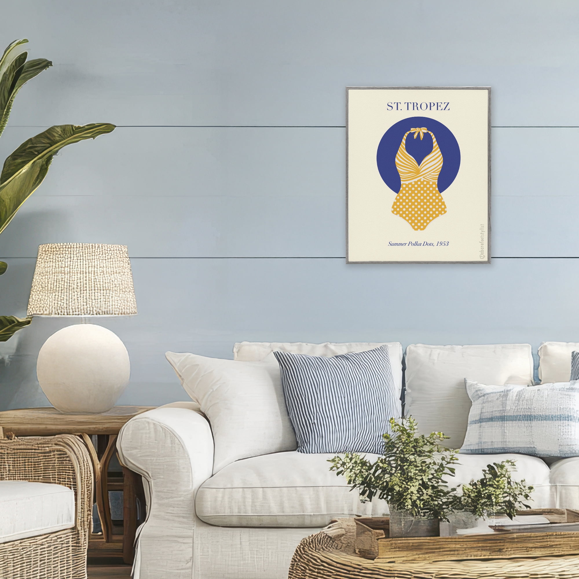 Stupell Industries St. Tropez Dotted Swimsuit Gray Framed Giclee Art, design by A Barefoot Stylist