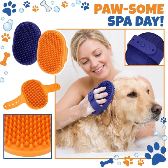 StlyGar Dog Grooming Brush, Soft Silicone Pet Bath Brushes with Adjustable Handle, Shampoo Soothing Comb for Dry Long Short Haired Dogs & Cats Massaging, Deshedding