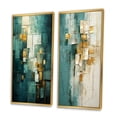 thumbnail image 3 of Designart "California Dreaming Retro Abstract in Gold and Teal I" Abstract Painting Framed Wall Art Set Of 2 - Modern Gold Frame Gallery Set For Office Decor, 3 of 6