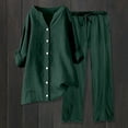 thumbnail image 2 of Conjuntos de 2 piezas para mujer: blusa de pierna ancha y pantalones elásticos. Camisa informal con cuello en V y bolsillos. Ropa urbana para todas las estaciones., 2 of 4