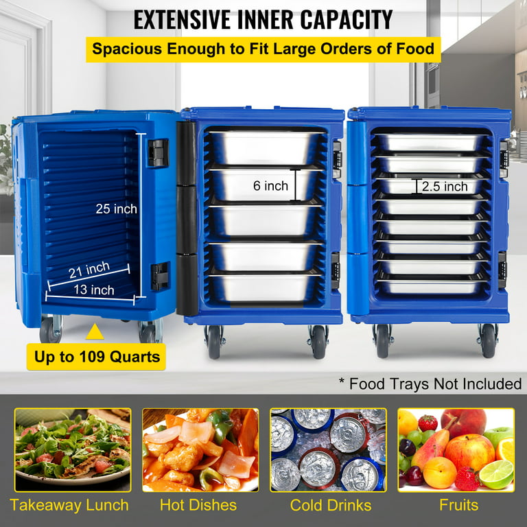 VEVOR Insulated Food Pan Carrier 109 Qt Hot Box for Catering, LLDPE Food Box  Carrier with Double Buckles, Front Loading Food Warmer with Handles, End  Loader with Wheels for Restaurant, Canteen, Etc. 