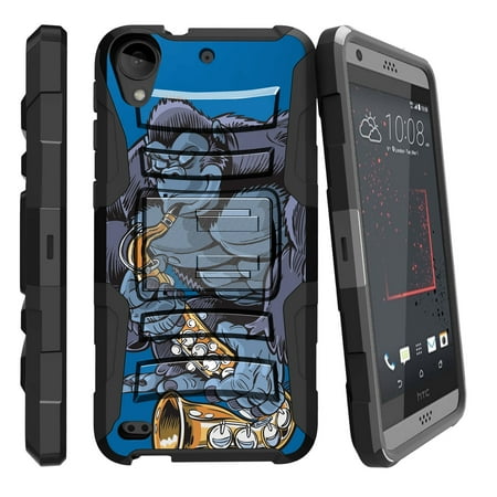 TurtleArmor ® | For HTC Desire 530 / HTC Desire 630 / HTC Desire 550 [Hyper Shock] Rugged Dual Layer Hybrid Armor Kickstand Holster Belt Clip Case - Gorilla Playing