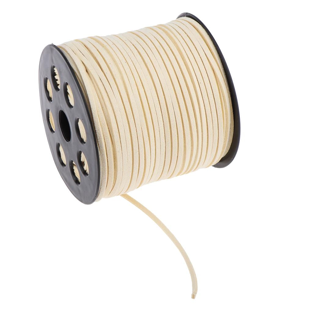 Yinanstore Faux Leather Suede Flat Lace Beading Thread Suede Cord String with Roll Spool - Beige, 90m